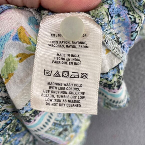 Maeve Anthropologie Top Womens 12 Blue Multi Floral Pleated Short Kimono Sleeve - Picture 6 of 9